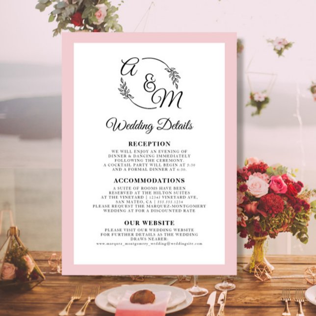 Invitation Elégant Simple Moderne Dusty Rose Mariage Détails (Créateur téléchargé)