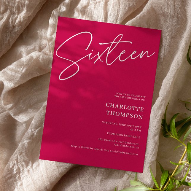Invitation Elégant simple moderne magenta photo Sweet 16 (Créateur téléchargé)