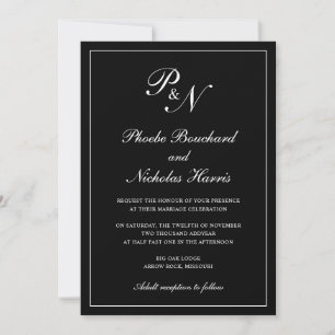Invitation Élégant simple Monogramme noir tout en un Mariage