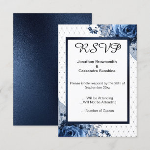 INVITATION ELEGANT SIMPLE MOTIF FLORAL MARINE RSVP