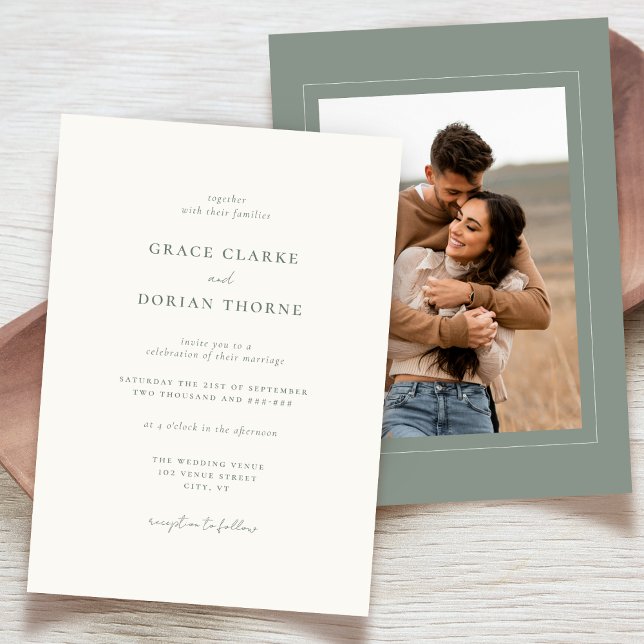 Invitation Élégant Simple Neutral Sage Mariage photo vert (Créateur téléchargé)