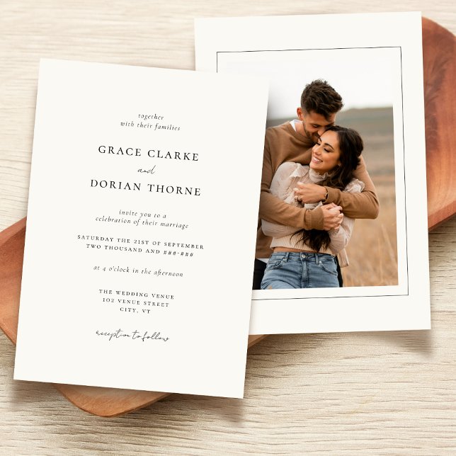 Invitation Élégant simple Neutre Ivoire blanc Mariage photo (Créateur téléchargé)