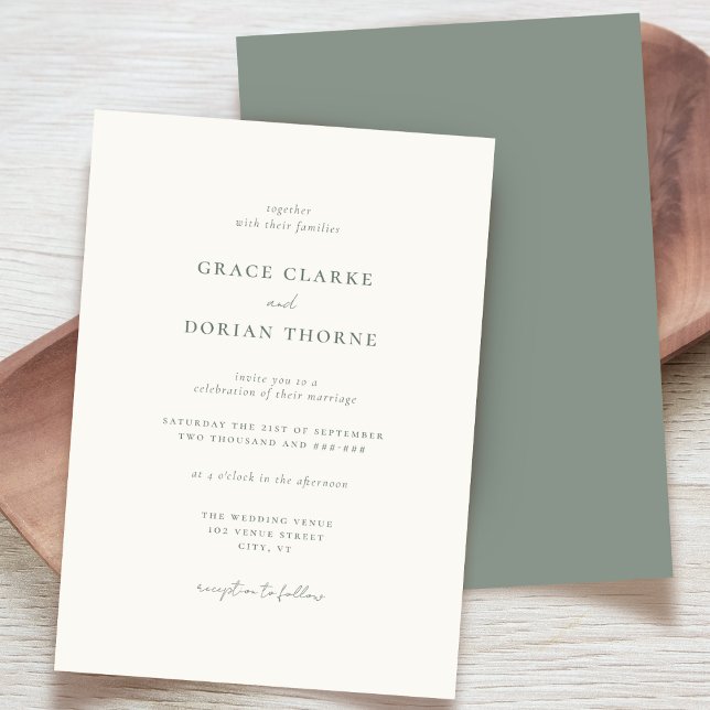 Invitation Élégant simple Neutre Rustique Sage Mariage vert (Créateur téléchargé)