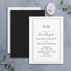 Invitation Élégant simple noir blanc Mariage de monogramme