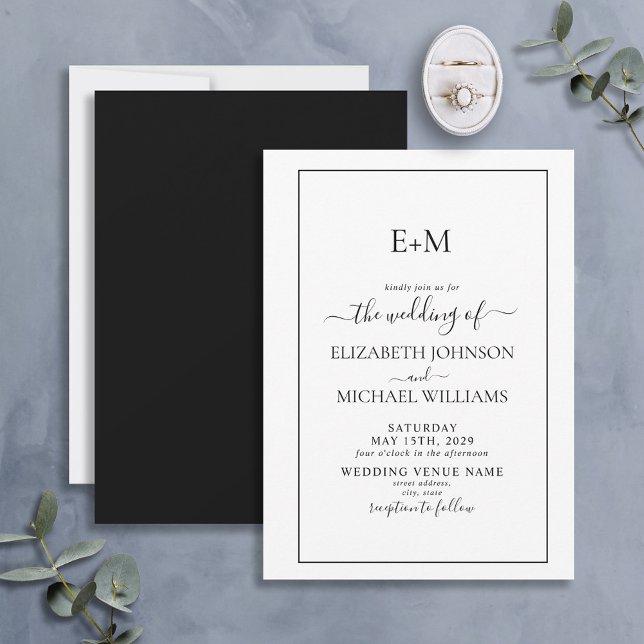 Invitation Élégant simple noir blanc Mariage de monogramme (Créateur téléchargé)