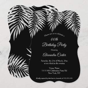 Invitation Élégant Simple noir gris paumes Fête d'anniversair