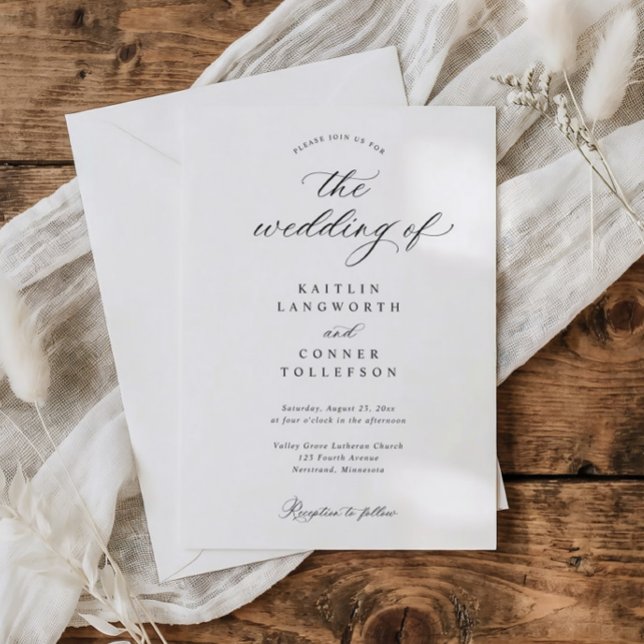 Invitation Elegant Simple Old Money Black and White Wedding (Classic black and white wedding invitation with elegant calligraphy and traditional script)