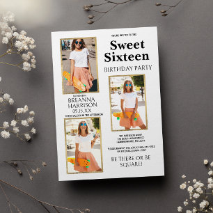 Invitation Élégant Simple Or Blanc Photo Sweet Sixteen