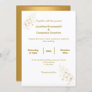 INVITATION ÉLÉGANT SIMPLE OR FEUILLE OR REVERS MARIAGE