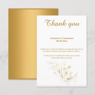 INVITATION ÉLÉGANT SIMPLE OR FEUILLE OR REVERS MERCI
