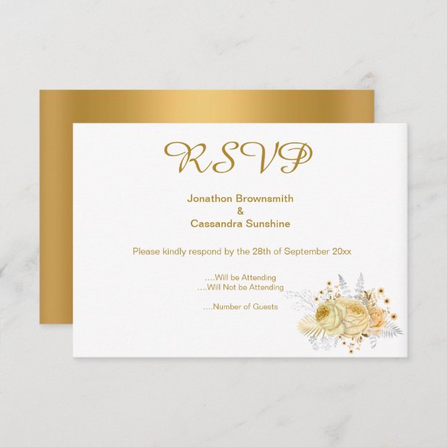 INVITATION ELEGANT SIMPLE OR OR FLORAL OR RSVP (Devant / Derrière)