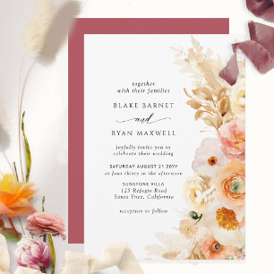 Invitation Elégant, Simple Peach Blush Cream Mariage Bourgogn