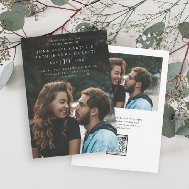 Invitation Élégant simple photo QR Code RSVP Mariage (Simple type photo wedding invitation with QR Code RSVP on the back.)