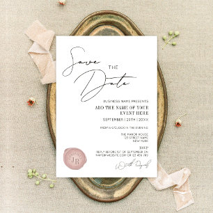 Invitation Elégant Simple Pink Wax Stamp Company Dîner de gal