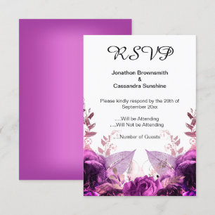 INVITATION ÉLÉGANT SIMPLE PURPLE FLORAL MÉTALLIQUE RSVP