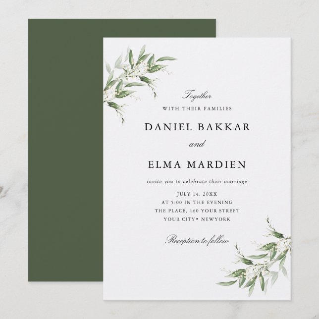 Invitation Elegant Simple Rustic Botanical Greenery Wedding (Devant / Derrière)