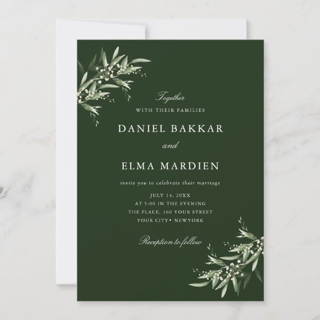 Invitation Élégant Simple Rustique Botanique Verdure Mariage (Devant)