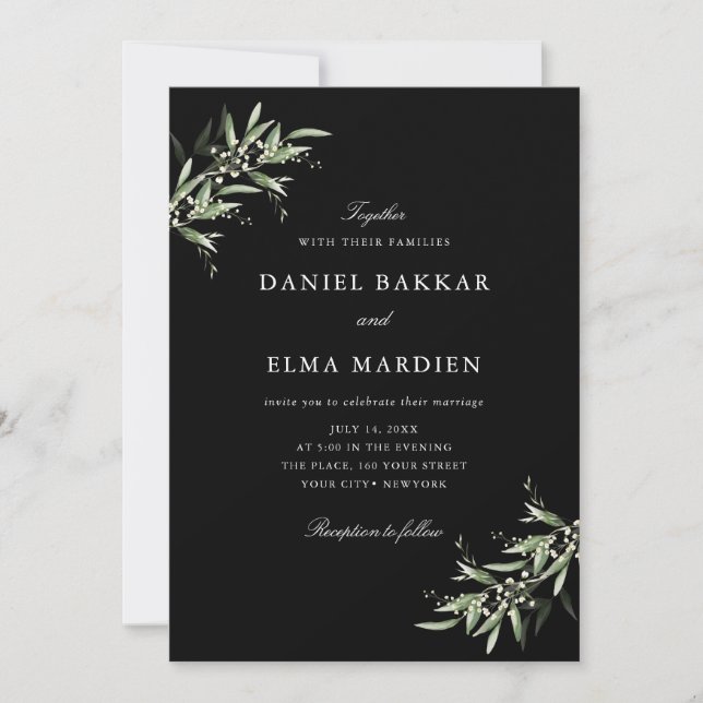 Invitation Élégant Simple Rustique Botanique Verdure Mariage (Devant)