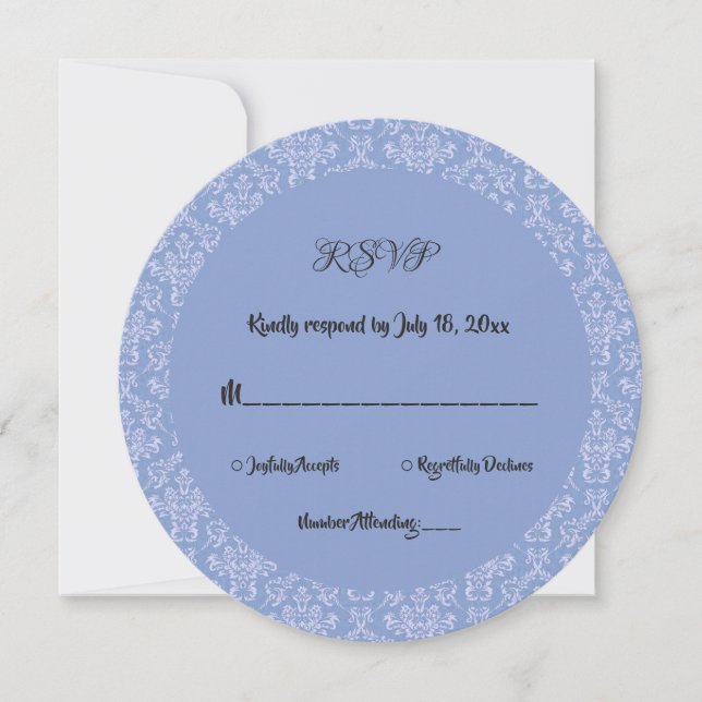 Invitation Élégant Simple Script Damask Round Wedding RSVP (Devant)