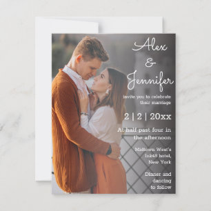 Invitation élégant simple script moderne décoloré mariage pho