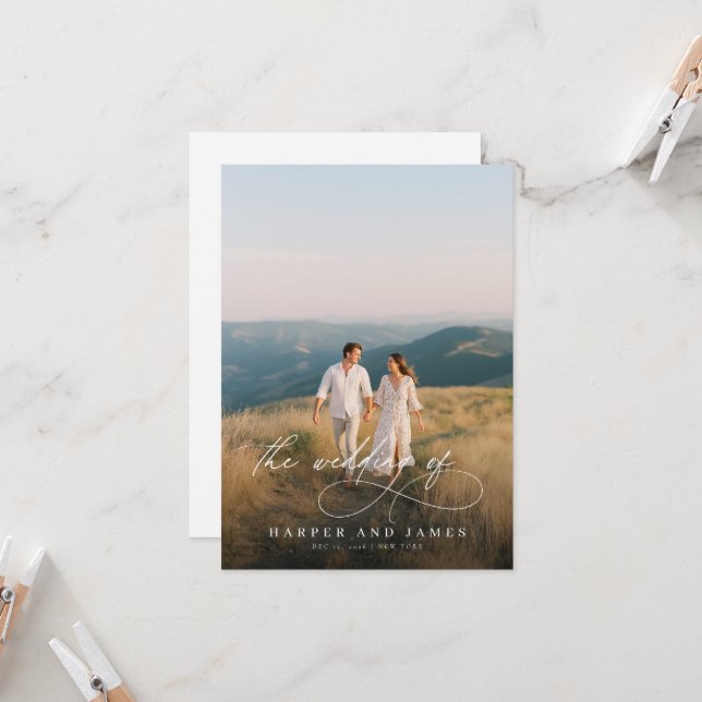 Invitation Elegant Simple Script QR Code Budget Photo Wedding (Devant/Arrière en situation)