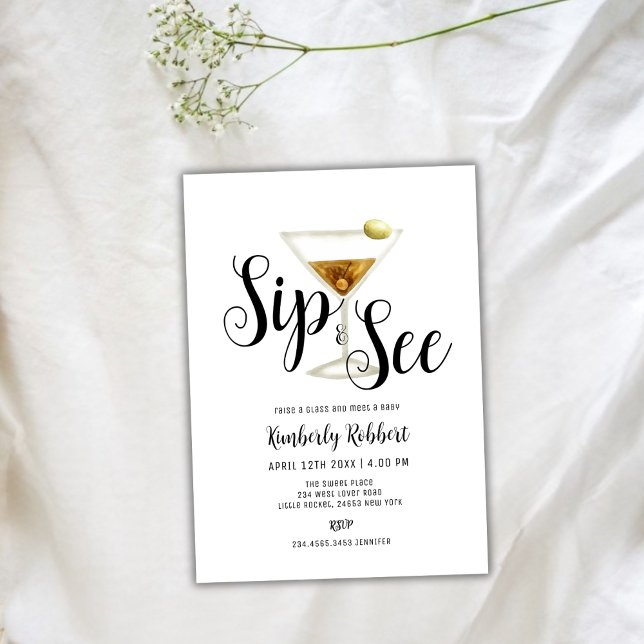 Invitation Elégant Sip et voir Baby shower Martini (Elegant Sip and See Martini Baby Shower Invitation)