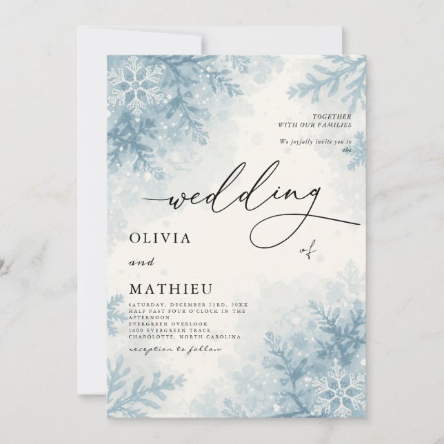 Invitation Elégant Sky Blue Snowflake Mariage d'hiver (Devant)
