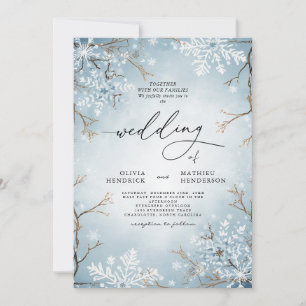 Invitation Elégant Sky Blue Winter Floral Mariage