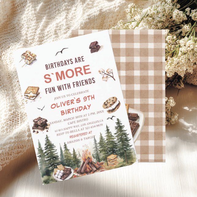 Invitation Élégant S'more aquarelle à aimer automne 9e annive (Créateur téléchargé)