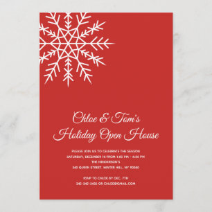Invitation Élégant Snowflake Red Holiday Open House