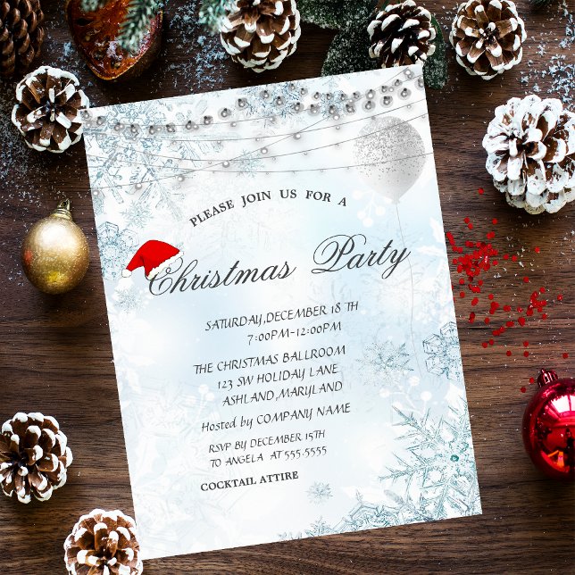 Invitation Élégant Snowflakes Bleu, Lumières, Ballons, Noël (Créateur téléchargé)