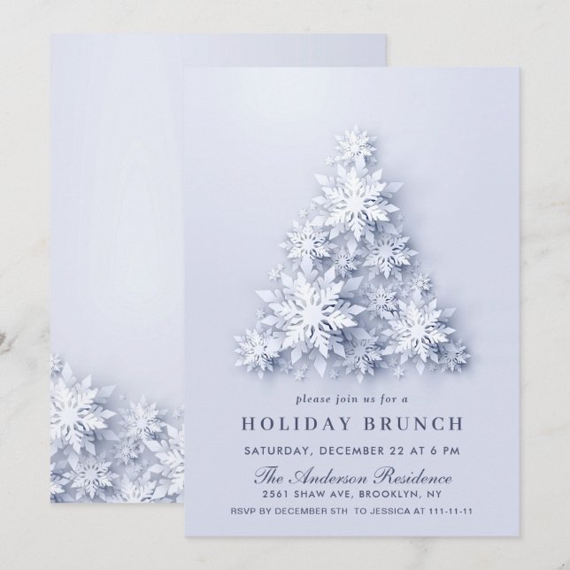 Invitation Élégant Snowflakes CHRISTMAS HOLIDAY BRUNCH (Devant / Derrière)