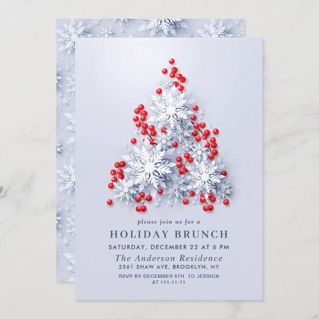 Invitation Élégant Snowflakes CHRISTMAS HOLIDAY BRUNCH (Devant / Derrière)
