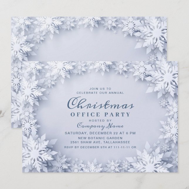 Invitation Élégant Snowflakes Corporate Christmas Party (Devant / Derrière)