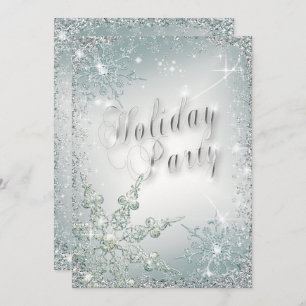 Invitation Élégant Snowflakes Dusty Turquoise Mist Fête