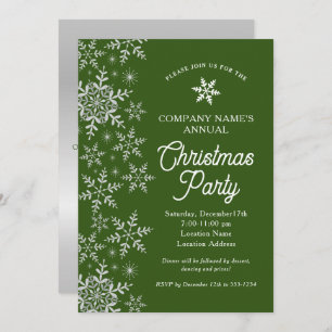 Invitation Élégant Snowflakes Green Company Noël Party