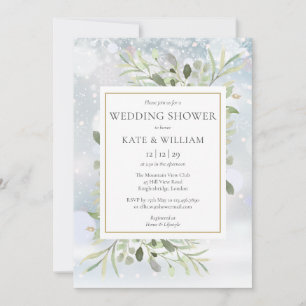 Invitation Élégant Snowflakes hiver Wedding shower verdoyant