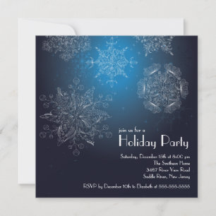Invitation Élégant Snowflakes Noël Fête de Noël Bleu