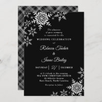 Élégant Snowflakes Plaid Black & White Mariage