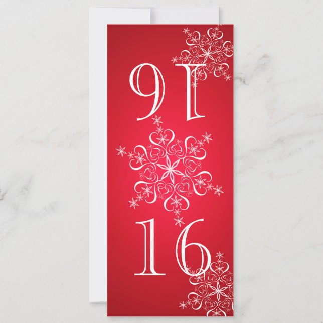 Invitation Élégant Snowflakes Rouge 2 Numéro de tableau (Devant)