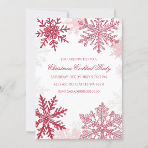 Invitation Élégant Snowflakes Rouge rose Cocktails de Noël
