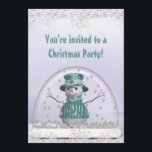 Invitation Élégant SnowGlobe & Snowman Christmas Party<br><div class="desc">Beaux invitations de Noël pour famille, adultes et enfants avec un mignon bonhomme de neige géant habillé d'un élégant manteau bleu et casquette à l'intérieur d'un joli globe de neige sur une scène hivernale enneigée avec une belle bordure de neige et de flocons de neige. Invitations amusantes et élégantes à...</div>