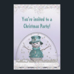 Invitation Élégant SnowGlobe & Snowman Christmas Party<br><div class="desc">Beaux invitations de Noël pour famille, adultes et enfants avec un mignon bonhomme de neige géant habillé d'un élégant manteau bleu et casquette à l'intérieur d'un joli globe de neige sur une scène hivernale enneigée avec une belle bordure de neige et de flocons de neige. Invitations amusantes et élégantes à...</div>