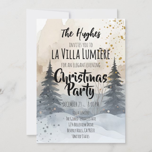 Invitation Elegant Snowy Hill Pine Winter Christmas Party  (Devant)
