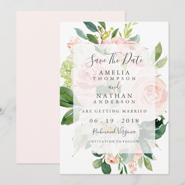 Invitation Élégant Soft Peach Bloom Wedding Enregistrer La Da (Devant / Derrière)