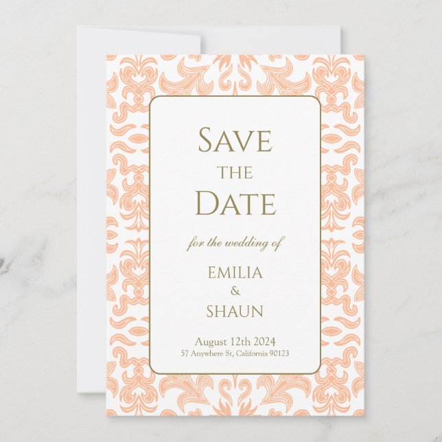 Invitation Elégant Soft Peach Wedding Enregistrer la date (Devant)