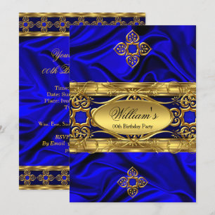 Invitation Elégant Soie Royal Bleu Or Pierres Précieuses Fête