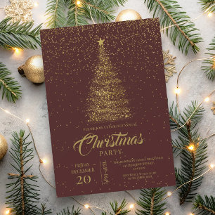 Invitation ÉLÉGANT Soirée de Noël Chic Hiver Glamour Bourgogn