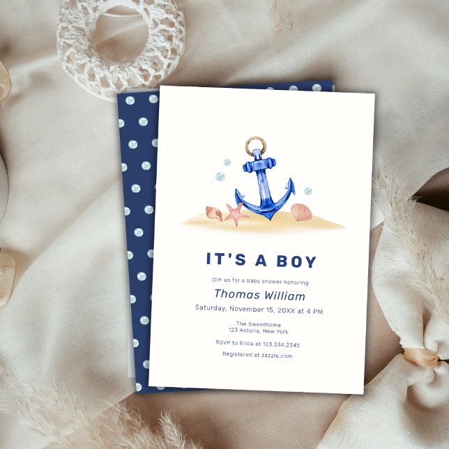 Invitation Elégant Sous Le Baby shower Ancre Nautique De Mer (Elegant Under The Sea Nautical Anchor Baby Shower Invitation)