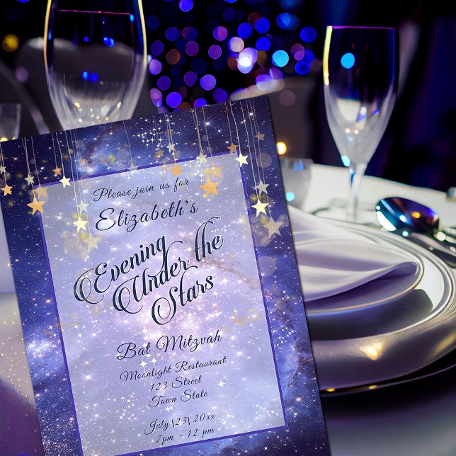 Invitation Élégant Sous les étoiles Galaxy Bat mitzvah (Créateur téléchargé)